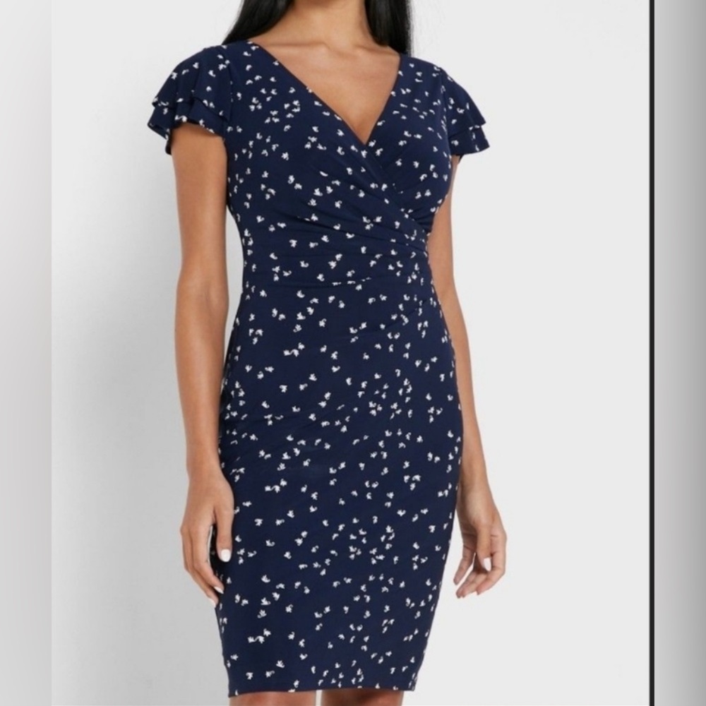 Lauren Ralph Lauren Knee length Dress Pencil Style V neck Short  sleeve Size 12